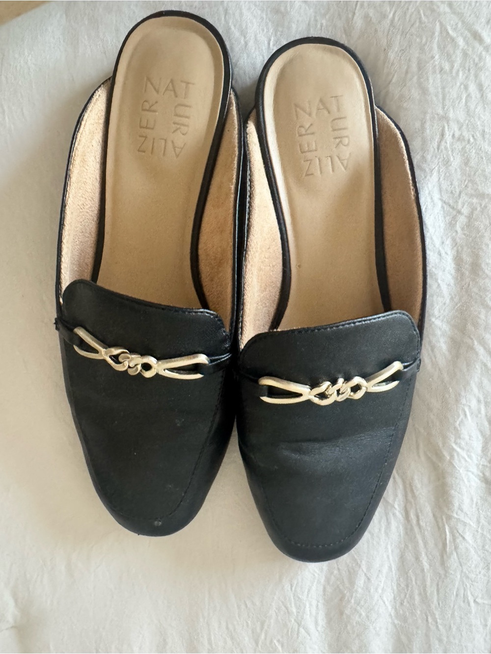 Naturalizer Black Slip-On Mule with Gold Accent